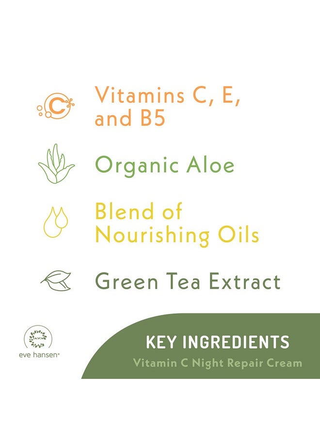 Eve Hansen Vitamin C Night Cream 2 oz - Hydrating Moisturizer with Vitamin E for Face & Neck - Gentle Citrus Scent, Non-Greasy, For All Skin Types