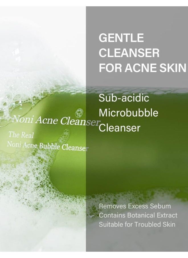 The Real Noni Acne Bubble Cleanser 155ml, Mild Formula Face Wash for Sensitive to Oily Dry Combination Skin