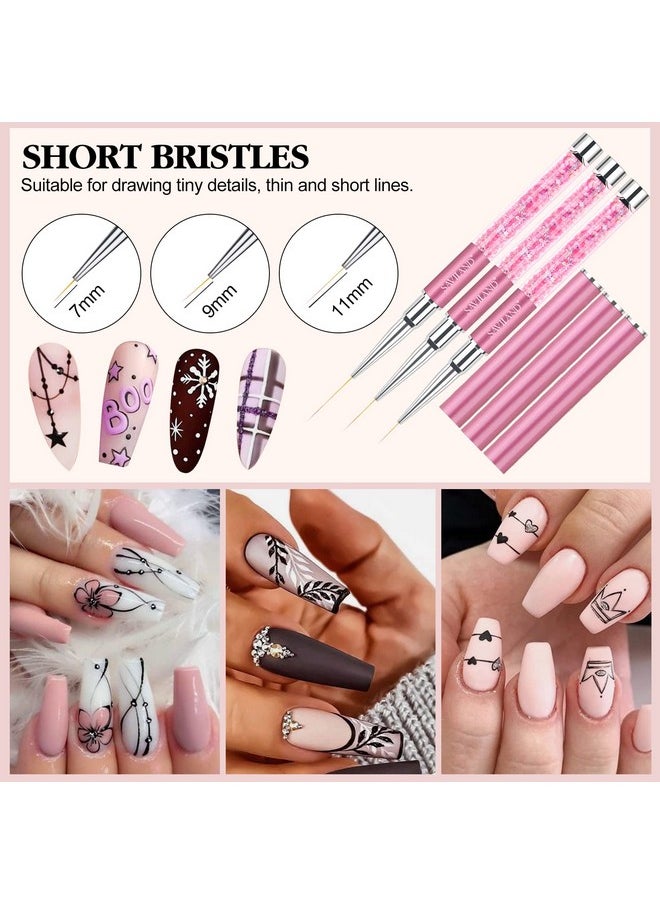 SAVILAND 6pcs Nail Art Liner Brushes Set: Nail Brush Gel Polish Painting Nail Art Design Brushes Pen with Crushed Diamond Rhinestone Handle for Pulling Lines,Sizes 7/9/11/13/17/23 mm