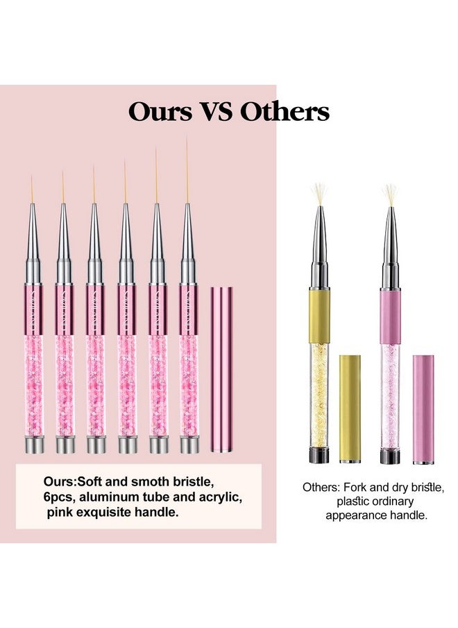 SAVILAND 6pcs Nail Art Liner Brushes Set: Nail Brush Gel Polish Painting Nail Art Design Brushes Pen with Crushed Diamond Rhinestone Handle for Pulling Lines,Sizes 7/9/11/13/17/23 mm