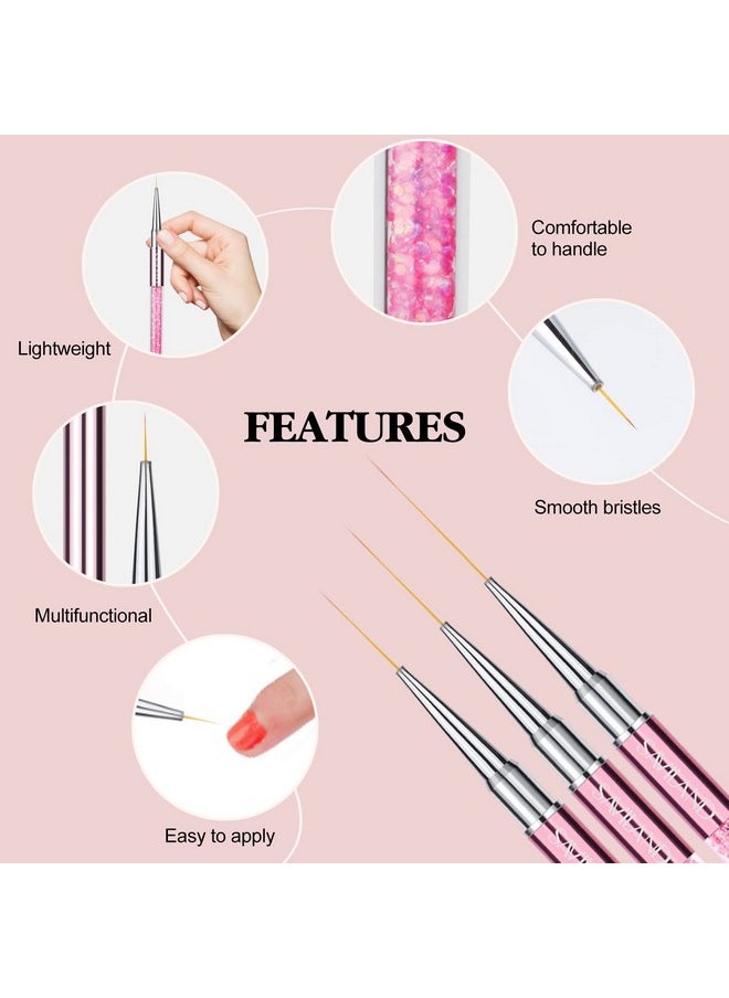 SAVILAND 6pcs Nail Art Liner Brushes Set: Nail Brush Gel Polish Painting Nail Art Design Brushes Pen with Crushed Diamond Rhinestone Handle for Pulling Lines,Sizes 7/9/11/13/17/23 mm