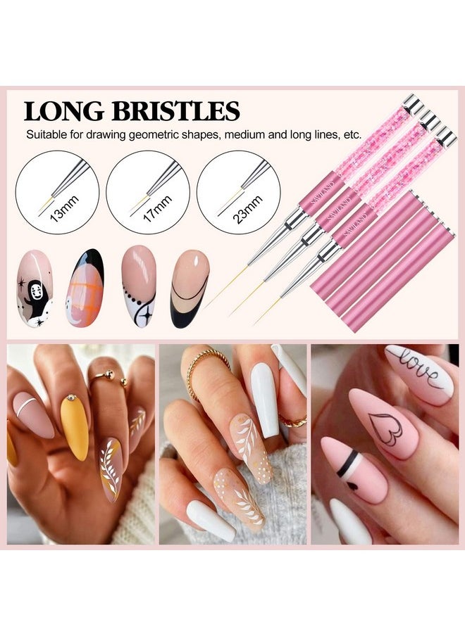 SAVILAND 6pcs Nail Art Liner Brushes Set: Nail Brush Gel Polish Painting Nail Art Design Brushes Pen with Crushed Diamond Rhinestone Handle for Pulling Lines,Sizes 7/9/11/13/17/23 mm