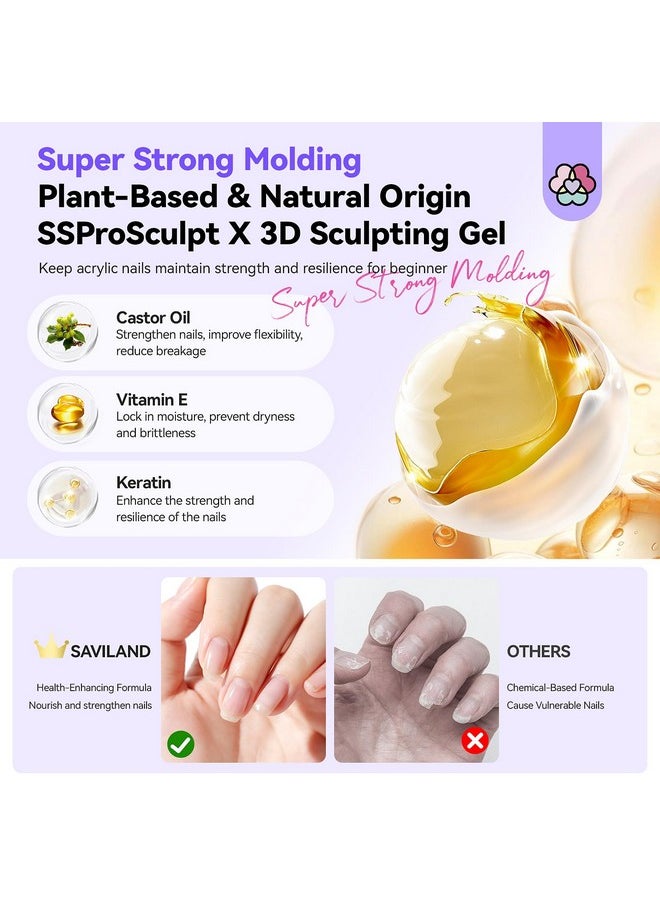 SAVILAND 3D Nail Gel and Chrome Nail Powder Kit: 15g No Wipe Clear 3D Sculpting Gel for Nail Art, 3D Carving Nail Molding Gel & Metallic Chrome Powder Set for Gel Nail Art Decoration Home Manicure DIY