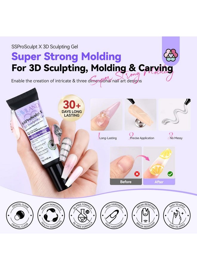 SAVILAND 3D Nail Gel and Chrome Nail Powder Kit: 15g No Wipe Clear 3D Sculpting Gel for Nail Art, 3D Carving Nail Molding Gel & Metallic Chrome Powder Set for Gel Nail Art Decoration Home Manicure DIY