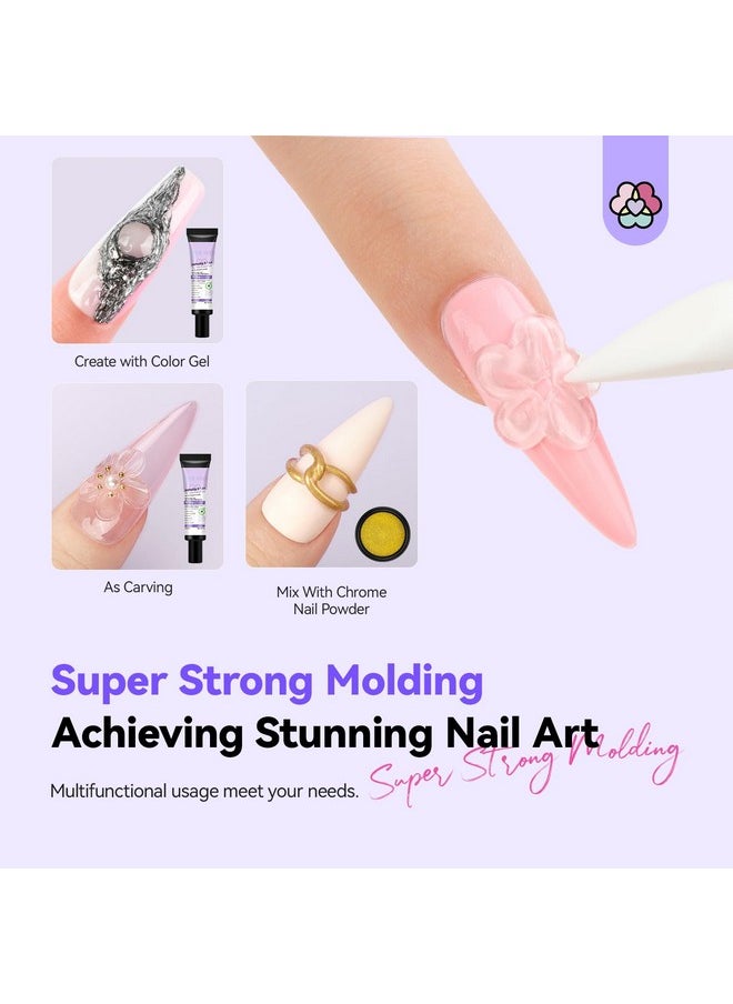 SAVILAND 3D Nail Gel and Chrome Nail Powder Kit: 15g No Wipe Clear 3D Sculpting Gel for Nail Art, 3D Carving Nail Molding Gel & Metallic Chrome Powder Set for Gel Nail Art Decoration Home Manicure DIY