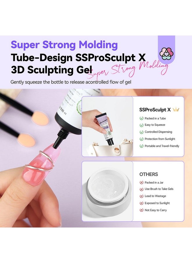 SAVILAND 3D Nail Gel and Chrome Nail Powder Kit: 15g No Wipe Clear 3D Sculpting Gel for Nail Art, 3D Carving Nail Molding Gel & Metallic Chrome Powder Set for Gel Nail Art Decoration Home Manicure DIY