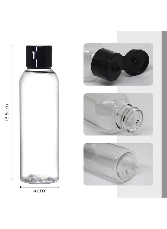Zollyss Empty Clear Plastic Bottles Refillable Travel Size Cosmetic Containers Small Leak Proof Squeeze Bottles with Black Flip Cap for Toiletries, Shampoos Lotions Creams (100 ml - Pack Of 6)