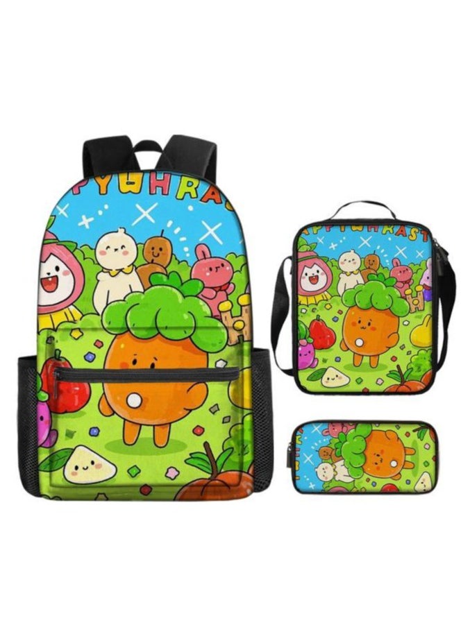 Cartoon three-piece schoolbag with zipper - 338