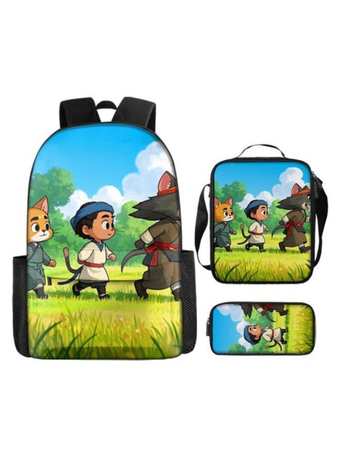 Cartoon three-piece schoolbag with front pocket - 698