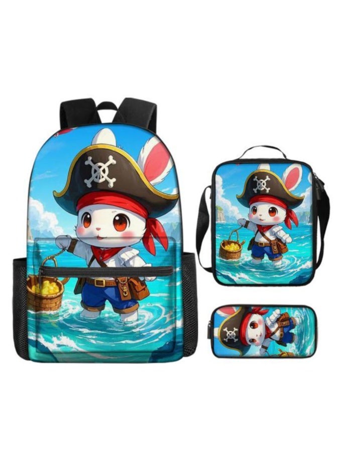 Cartoon three-piece schoolbag with zipper - 1108