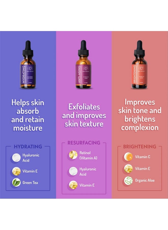 Eve Hansen Facial Serum Set | Vitamin C Serum, Hyaluronic Acid Serum, Retinol Serum | Hydrating and Anti-Aging Serum Set | 3x1 oz