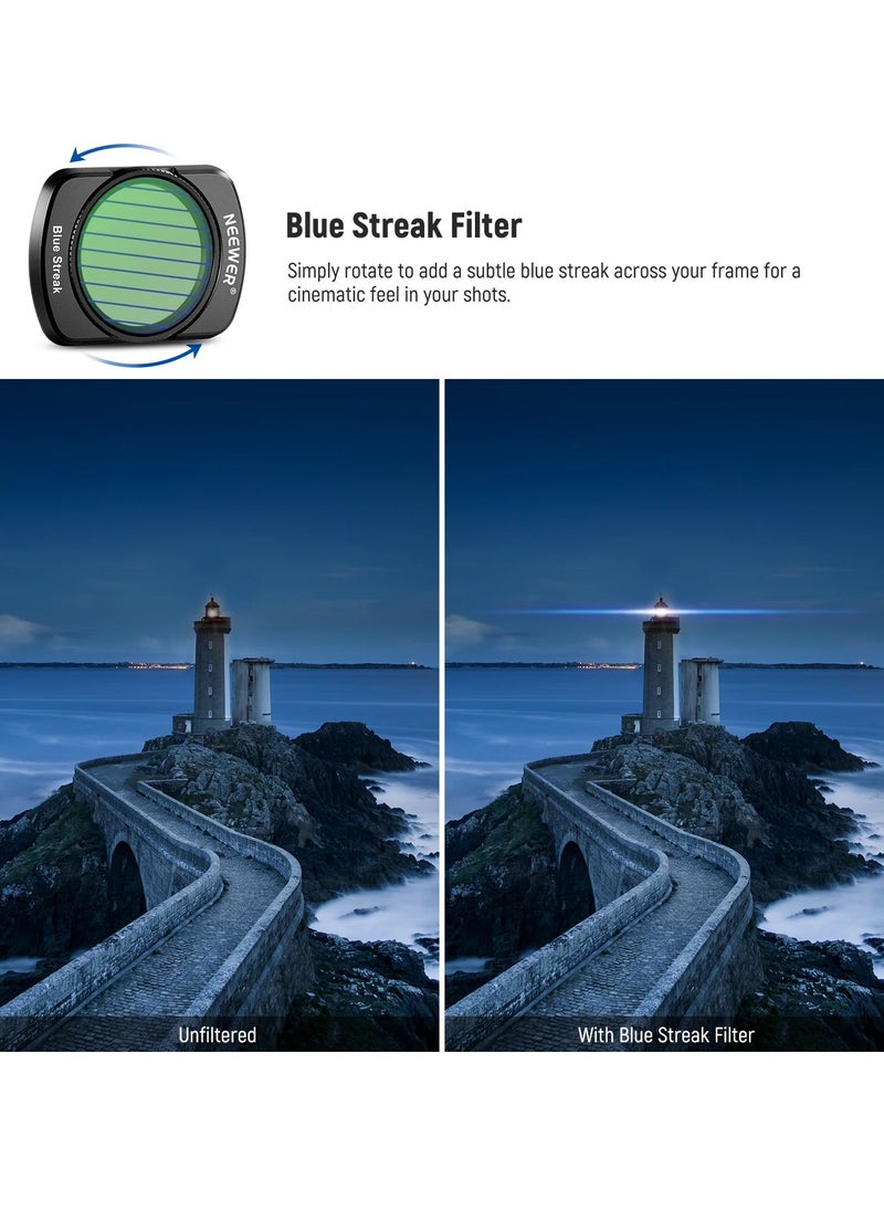 NEEWER 4-Pack Magnetic Effect Filter Set for DJI Osmo Pocket 3, Includes Diffusion, Light Pollution Reduction, Blue Streak, Star Filters, HD Optical Glass for Night & Cinematic Shots