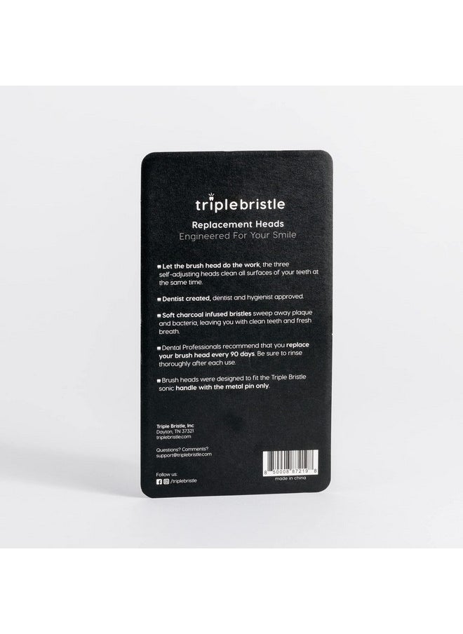 Compatible With The Triple Bristle Max Only | Triple Bristle Max Replacement Brush Head Refills | Charcoal Infused | Innovative 3 Head Design | Compatible with Triple Bristle Max Only | 2 Pack (Black)