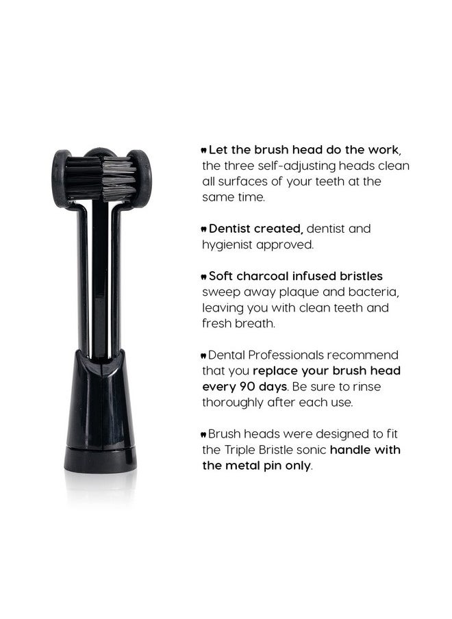 Compatible With The Triple Bristle Max Only | Triple Bristle Max Replacement Brush Head Refills | Charcoal Infused | Innovative 3 Head Design | Compatible with Triple Bristle Max Only | 2 Pack (Black)