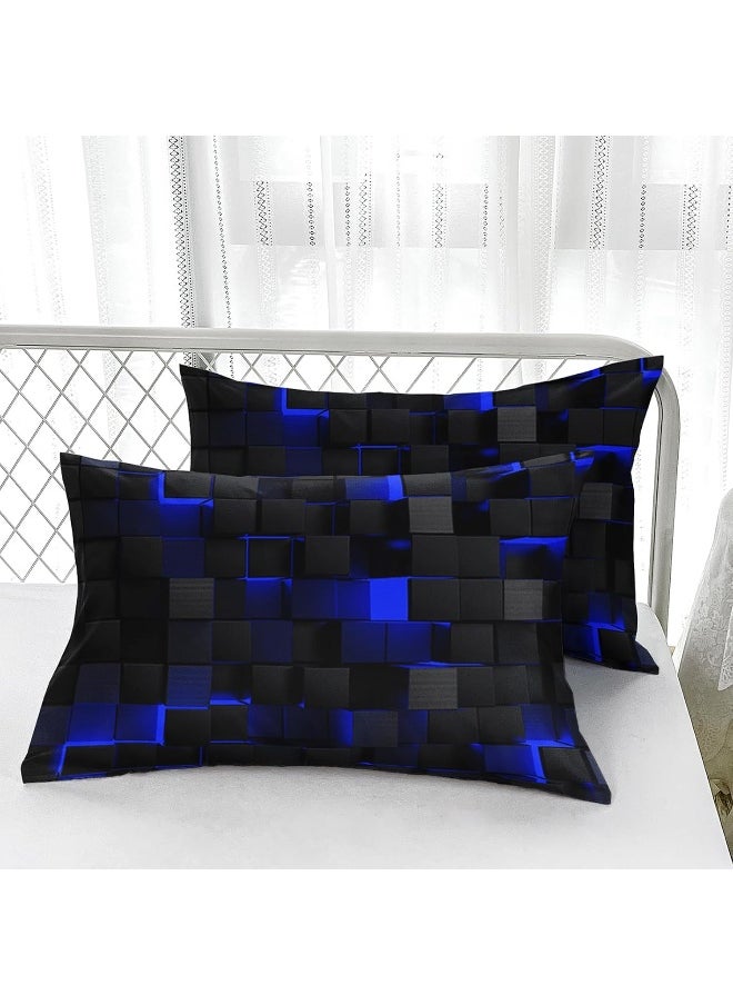 Nttopship Geometric Blue Black Comforter Set, Light Honeycomb 3 Piece Bedding Set Queen Size for Teen Boys, Modern Quilt Set Geometry Decor, Microfiber Lightweight 1 Comforter 2 Pillowcases All Season