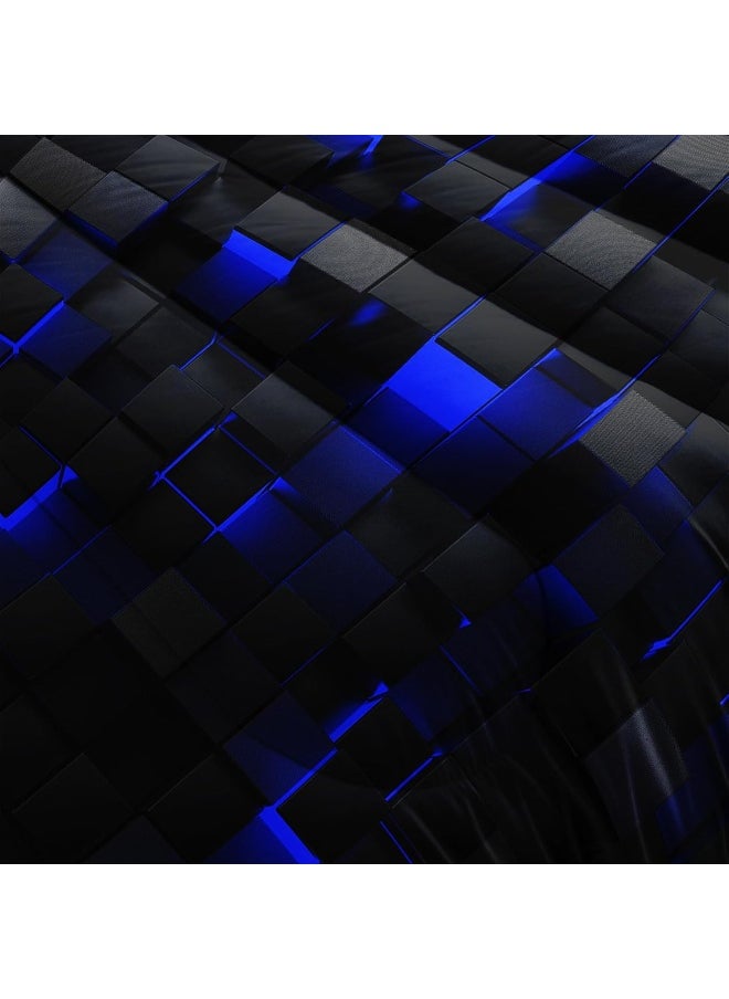 Nttopship Geometric Blue Black Comforter Set, Light Honeycomb 3 Piece Bedding Set Queen Size for Teen Boys, Modern Quilt Set Geometry Decor, Microfiber Lightweight 1 Comforter 2 Pillowcases All Season