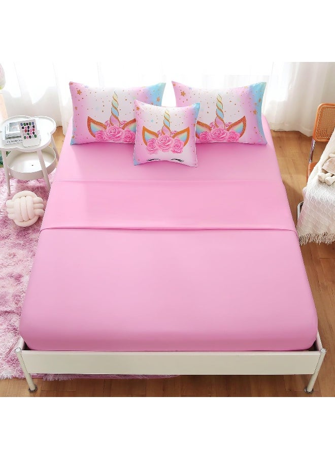 Keyroal 6Pcs Unicorn Full Bedding Sets for Girls Kids, 3D Colorful Flower Girl Unicorn Comforter Set with Sheet Set