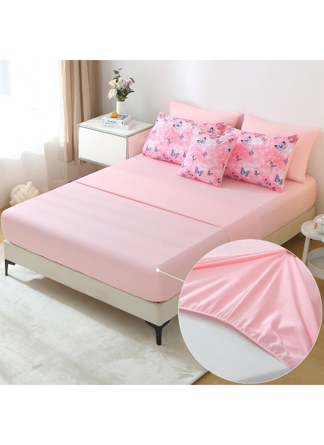 JQinHome 8 Piece Butterfly Comforter Set Full, 3D Pink Flower Printed Butterfly Bedding Set, All Season Microfiber Butterfly Theme Home Decor Bedding for Girls with Sheet Sets(Pink)