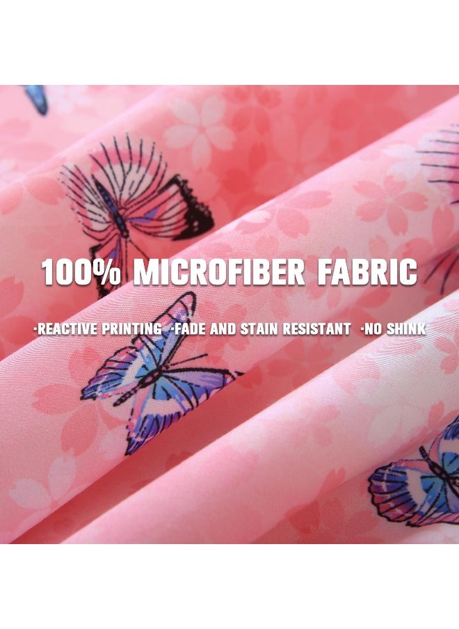JQinHome 8 Piece Butterfly Comforter Set Full, 3D Pink Flower Printed Butterfly Bedding Set, All Season Microfiber Butterfly Theme Home Decor Bedding for Girls with Sheet Sets(Pink)