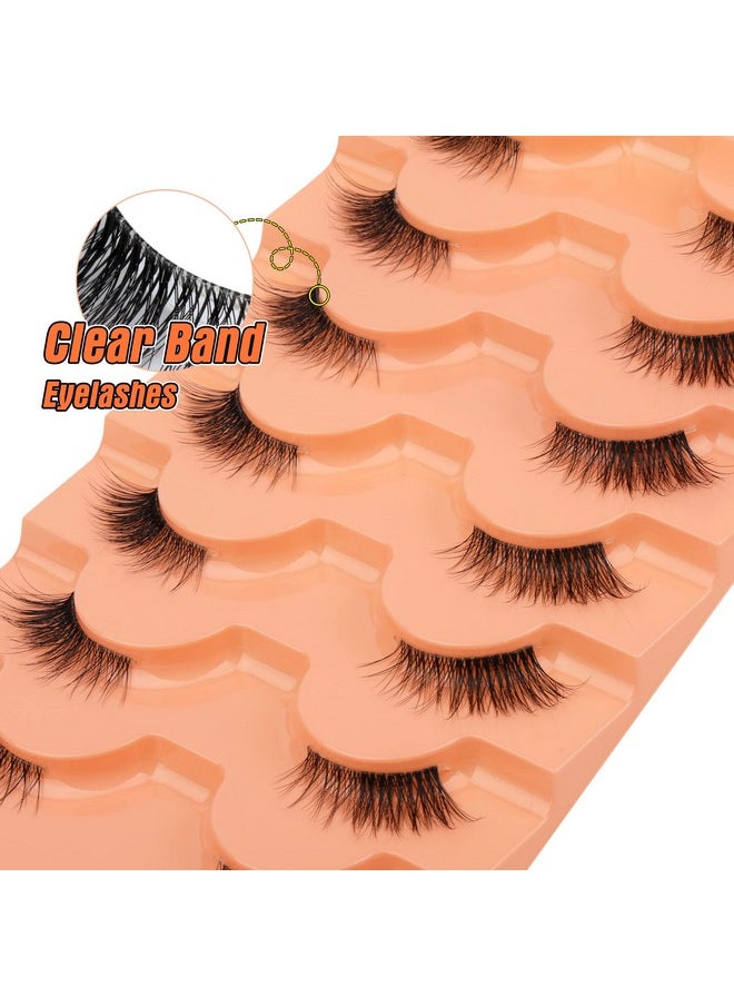 Half Lashes Natural Look Wispy False Eyelashes Mink 3/4 Corner Lashes Clear Band Fake Eyelashes 7 Pairs Multipack by Eefofnn