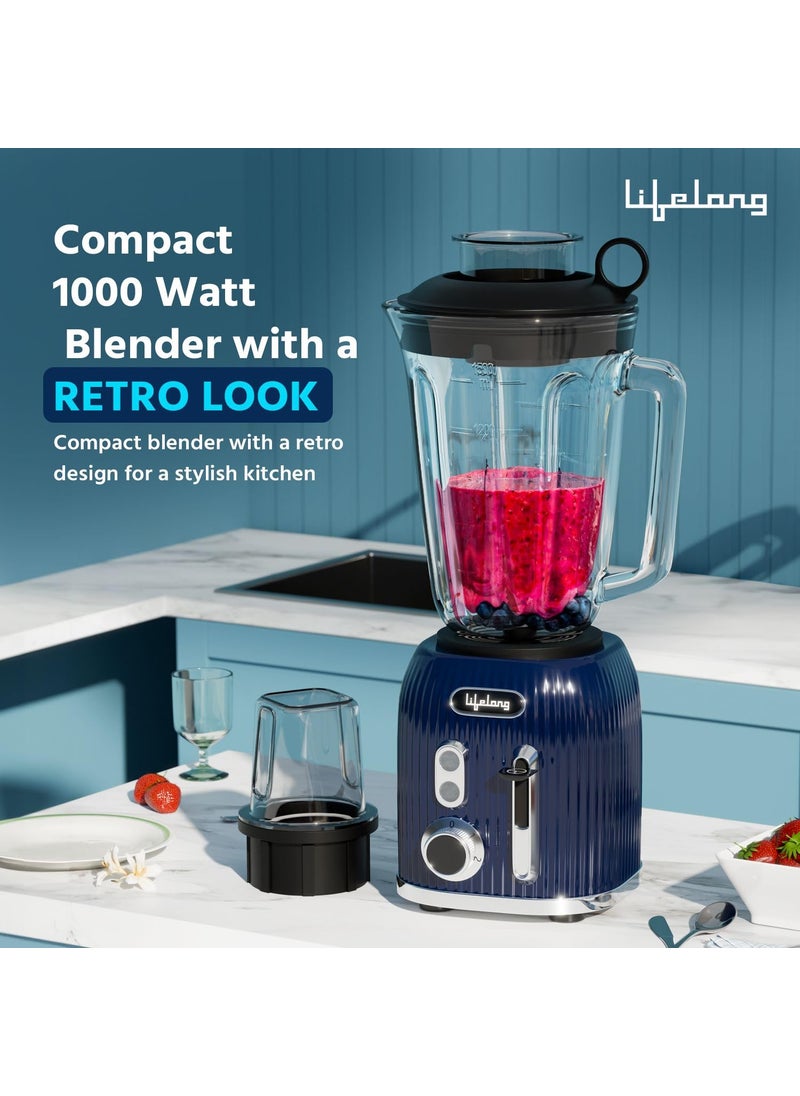 Lifelong Power Blender for Smoothies and Juices 100% Copper Motor- 1000 Watt with 1.5L Glass Jar Mixer Grinder, Fruits & Vegatable, Electric Nutri Blender for Kitchen with 6 Leaf Stainless Steel Blade