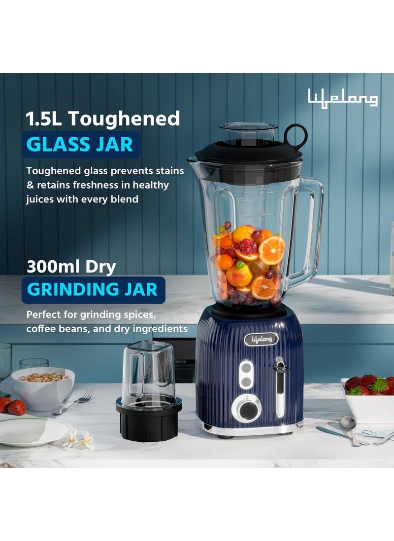 Lifelong Power Blender for Smoothies and Juices 100% Copper Motor- 1000 Watt with 1.5L Glass Jar Mixer Grinder, Fruits & Vegatable, Electric Nutri Blender for Kitchen with 6 Leaf Stainless Steel Blade