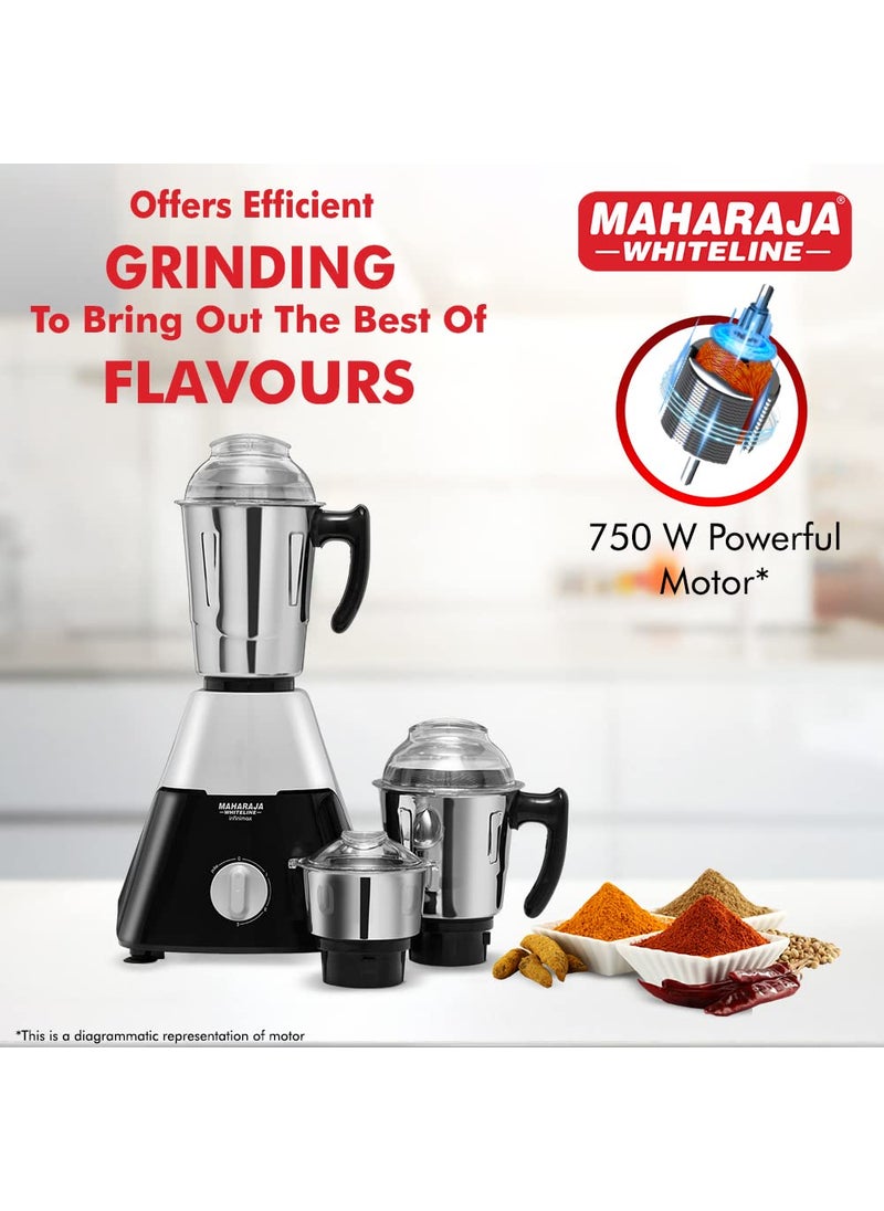 Maharaja Whiteline Infinimax DLX Mixer Grinder, 750W (Black & Grey) (MX-224)