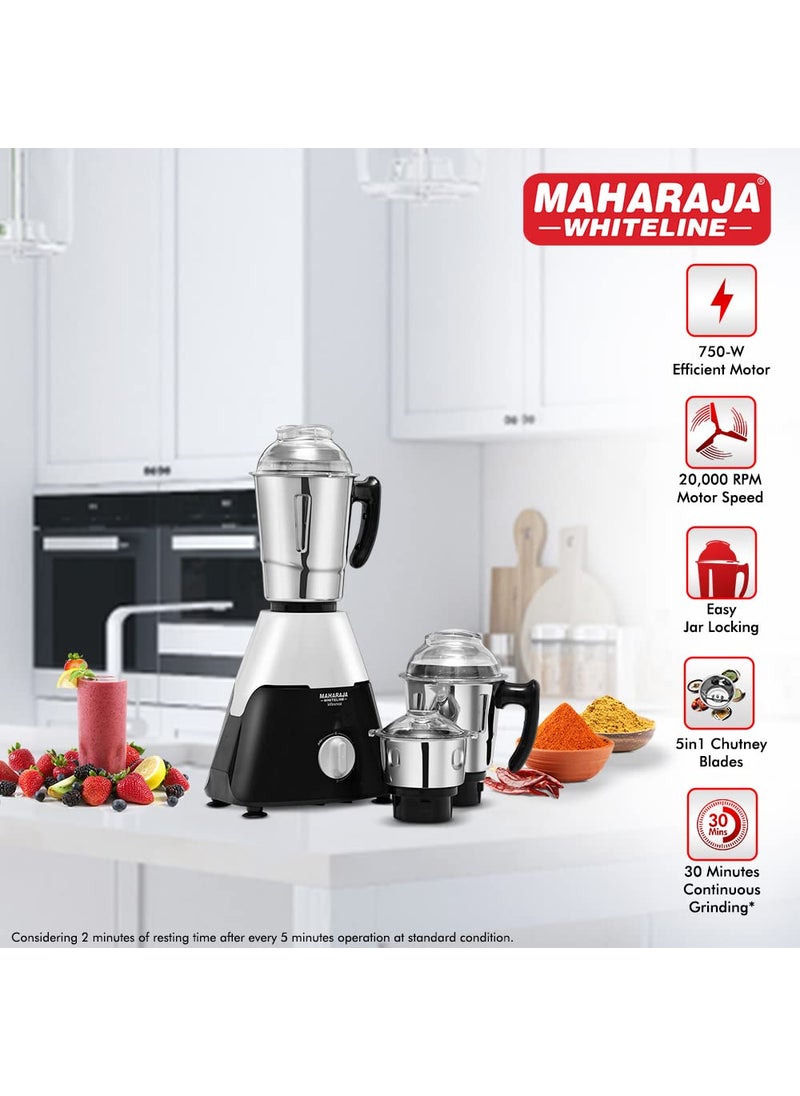 Maharaja Whiteline Infinimax DLX Mixer Grinder, 750W (Black & Grey) (MX-224)