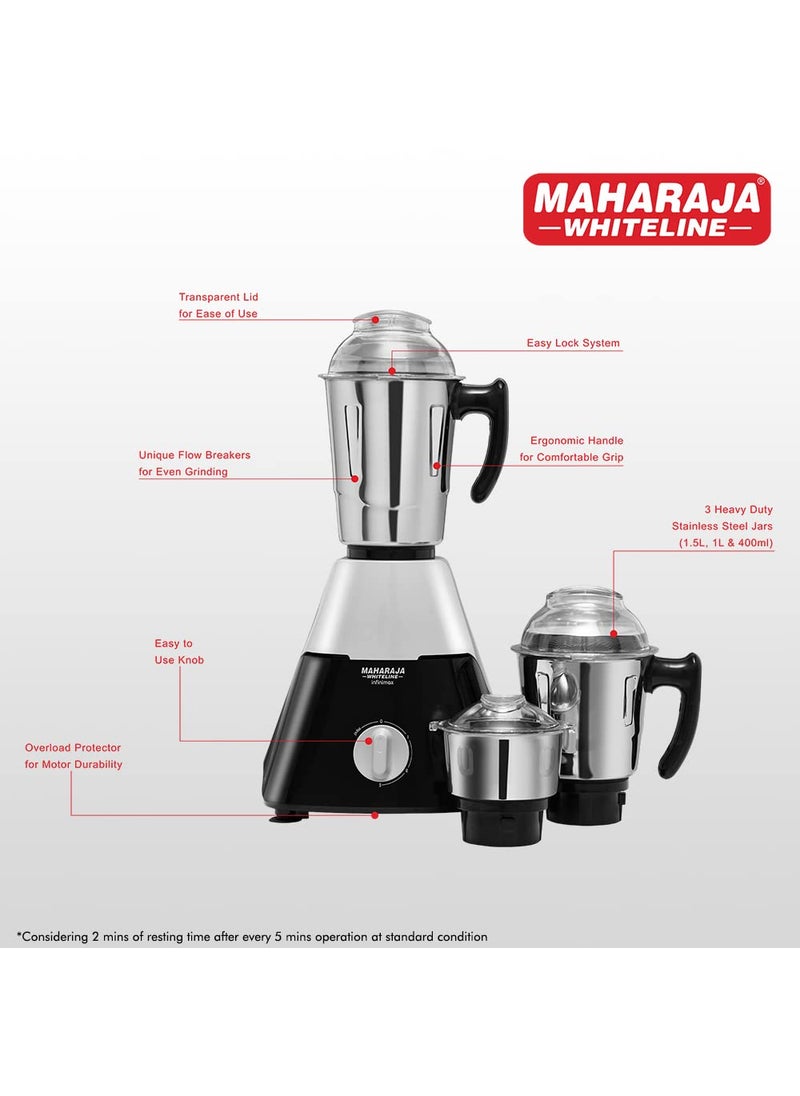 Maharaja Whiteline Infinimax DLX Mixer Grinder, 750W (Black & Grey) (MX-224)