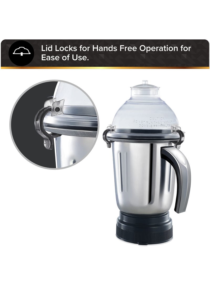 Usha Maximus Plus 800-Watt Copper Motor Mixer Grinder with 4 Jars and 5 Years Motor Warranty(Black & Stainless steel)