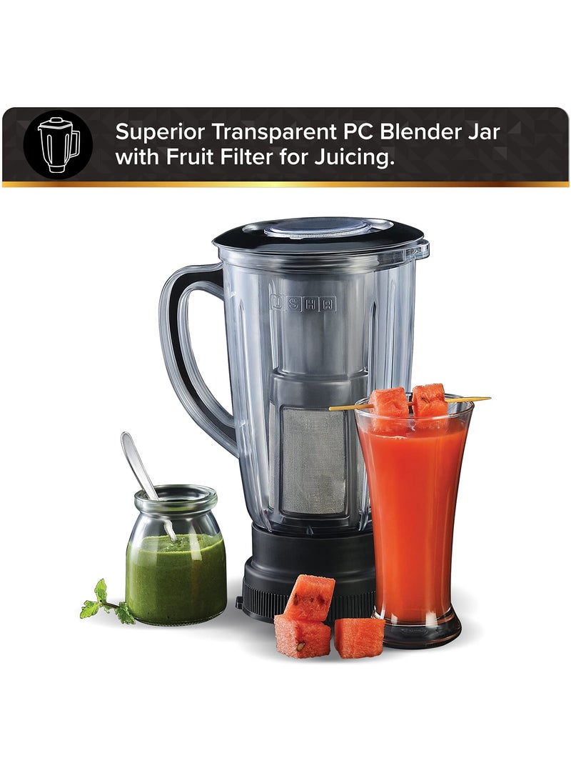 Usha Maximus Plus 800-Watt Copper Motor Mixer Grinder with 4 Jars and 5 Years Motor Warranty(Black & Stainless steel)