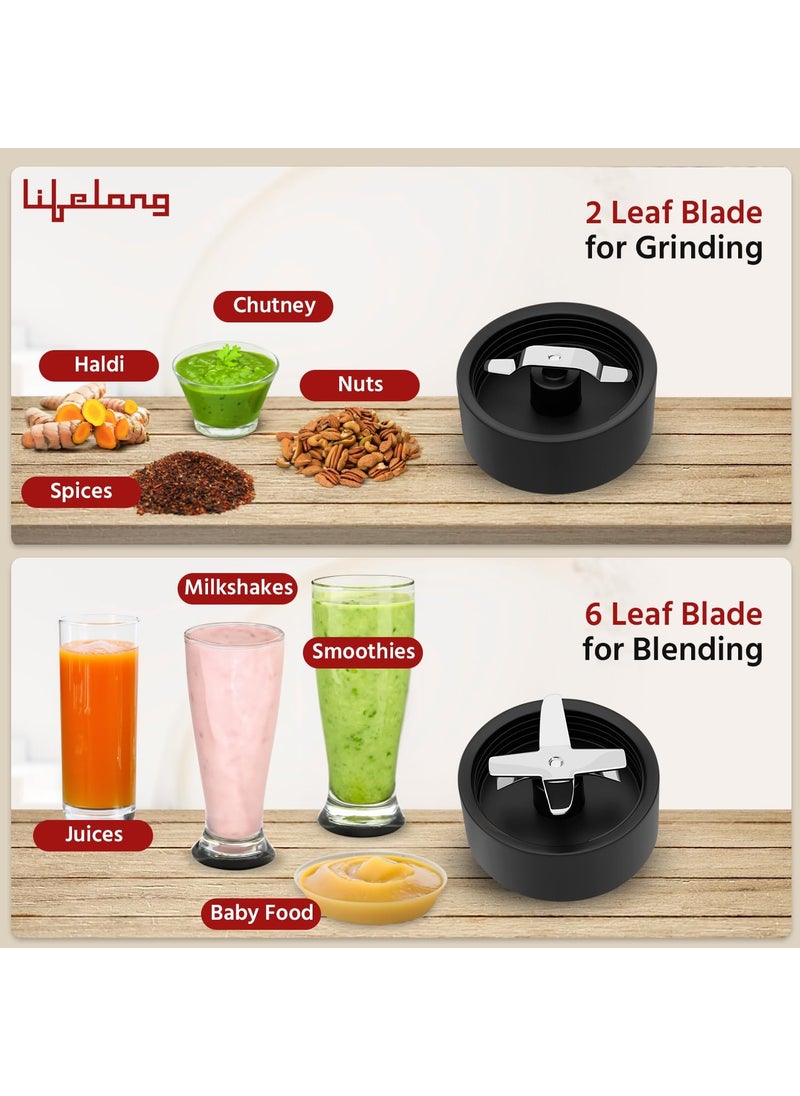 Lifelong Nutri Blender for Smoothies and Juices 100% Copper Motor- 1000 Watt & 22000 RPM | Detachable Handle 3 jars Mixer Grinder, Electric Blender for Kitchen, Fruits & Vegatable, 6 Leaf Blade