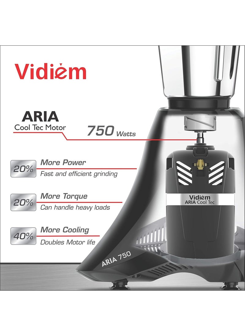 Vidiem Mixer Grinder 576 A Vector SJ (Black) | 750 watt Mixer Grinder 3 Leakproof Jars with self-Lock for Wet & Dry Spices, chutneys & curries | 5 Years Warranty