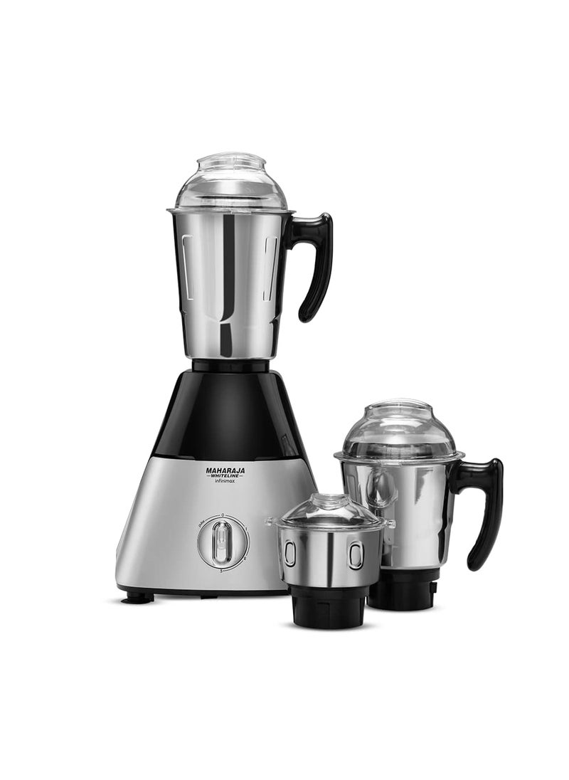 Maharaja Whiteline Infinimax HD Mixer Grinder with 3 Jars, 1000 Watts, Silver & Black, 5 Years Warranty on Motor, Plastic