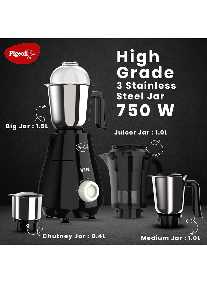Pigeon by Stovekraft VIN Mixer Grinder Machine for Kitchen | 750 Watts | 4 MultiPurpose Jars for Juicing | Chutney Making | Dry Grinding | Wet Grinding | Mincing | Blender | Mixer | 2 Year Warranty