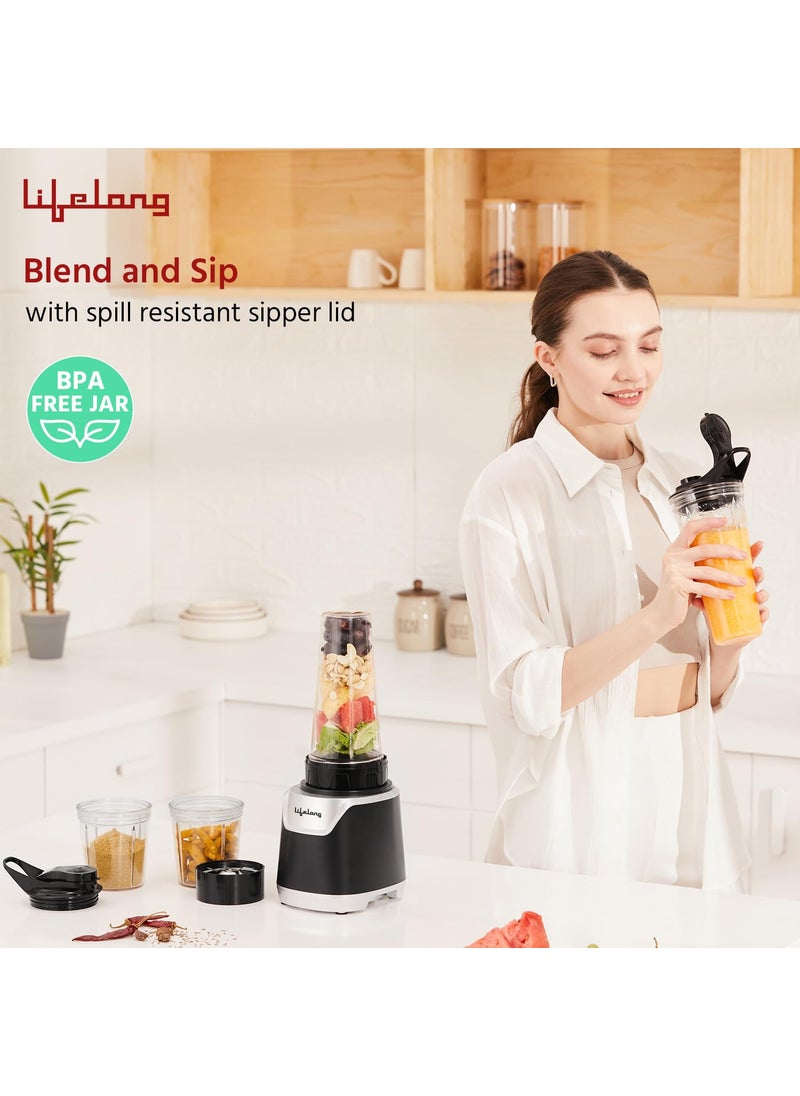 Lifelong 700 Watts Nutri Blender for Smoothie and Juices - 4 Bullet Jars 700 & 500ml - 100% Copper Motor Bullet Mixer Grinder for Kitchen - Smoothie Maker with Sipper Jar - Stainless Steel Blades