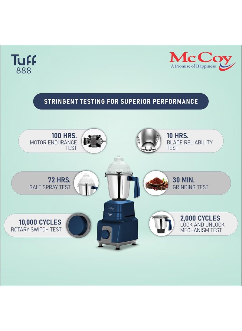 McCoy Tuff 888 750 Watt Mixer Grinder with 3 Jars | Clip Lid Lock | Hands Free | Superfast Smooth Grinding | Less Noise