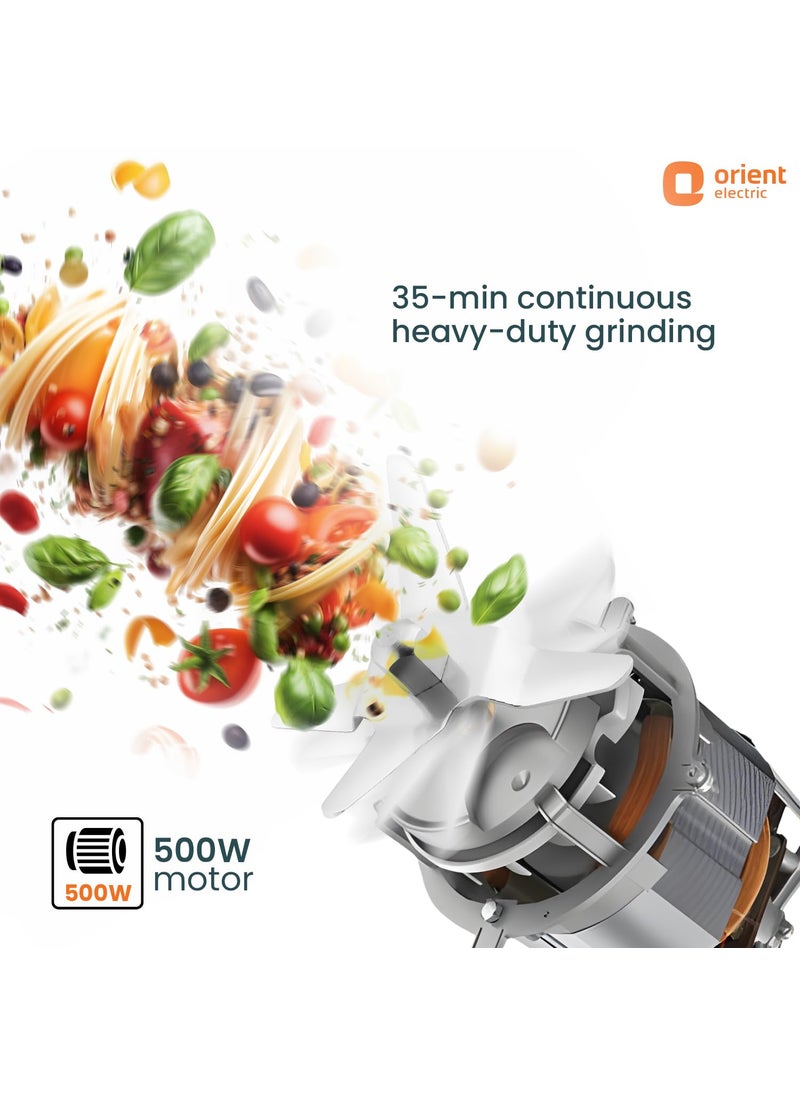 Orient Electric 500W mixer grinder | Kitchen Kraft 500 MGKK50B3 with 3 SS jars | Longer life balanced coil motor | ABS body | Uniform grinding | 5 years motor warranty