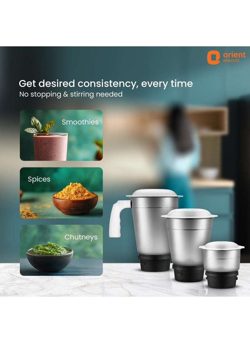Orient Electric 500W mixer grinder | Kitchen Kraft 500 MGKK50B3 with 3 SS jars | Longer life balanced coil motor | ABS body | Uniform grinding | 5 years motor warranty