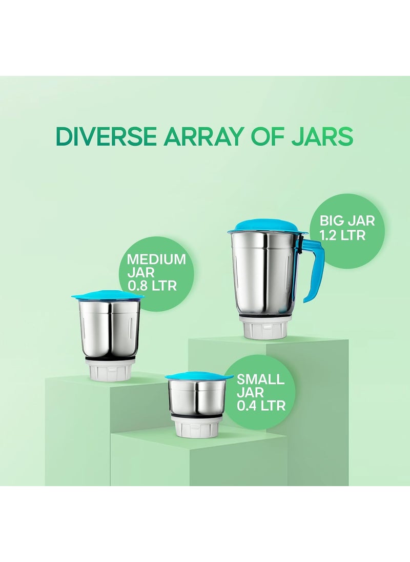 Longway Super Dlx 700 W Mixer Grinder with 3 Jars (Powerful Motor with 1 Year warranty White & Blue) & Kwid 750 W Dry Iron (White & Blue)