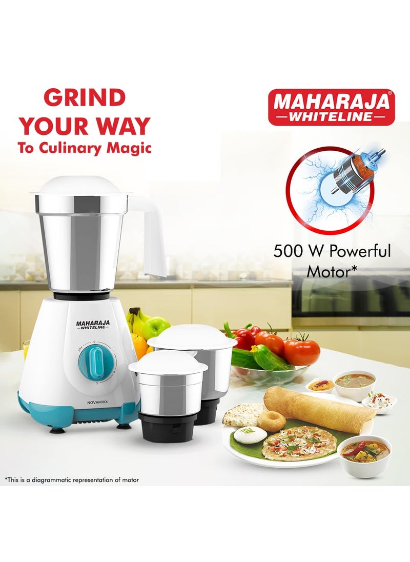 Maharaja Whiteline Novamixx 500 Watts Mx-277 Mixer Grinder With 3 Jars, Multicolor
