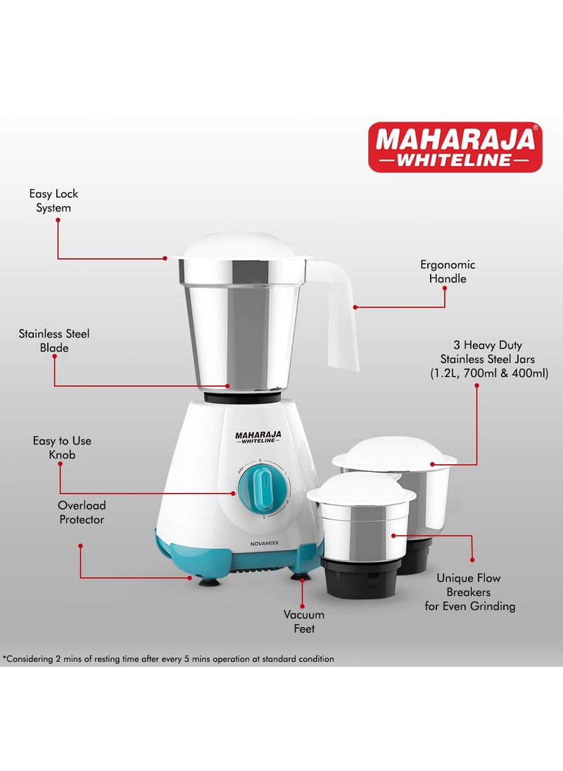 Maharaja Whiteline Novamixx 500 Watts Mx-277 Mixer Grinder With 3 Jars, Multicolor