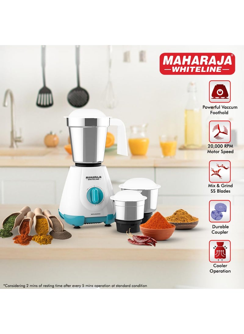 Maharaja Whiteline Novamixx 500 Watts Mx-277 Mixer Grinder With 3 Jars, Multicolor