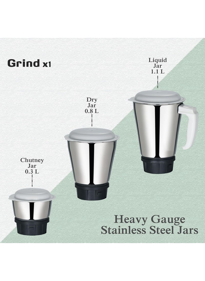 McCoy Mixer Grinder | Grind X1 500W with 3 SS jars | Longer life Universal Hybrid Motor | ABS Body | Uniform Grinding | Black & Grey
