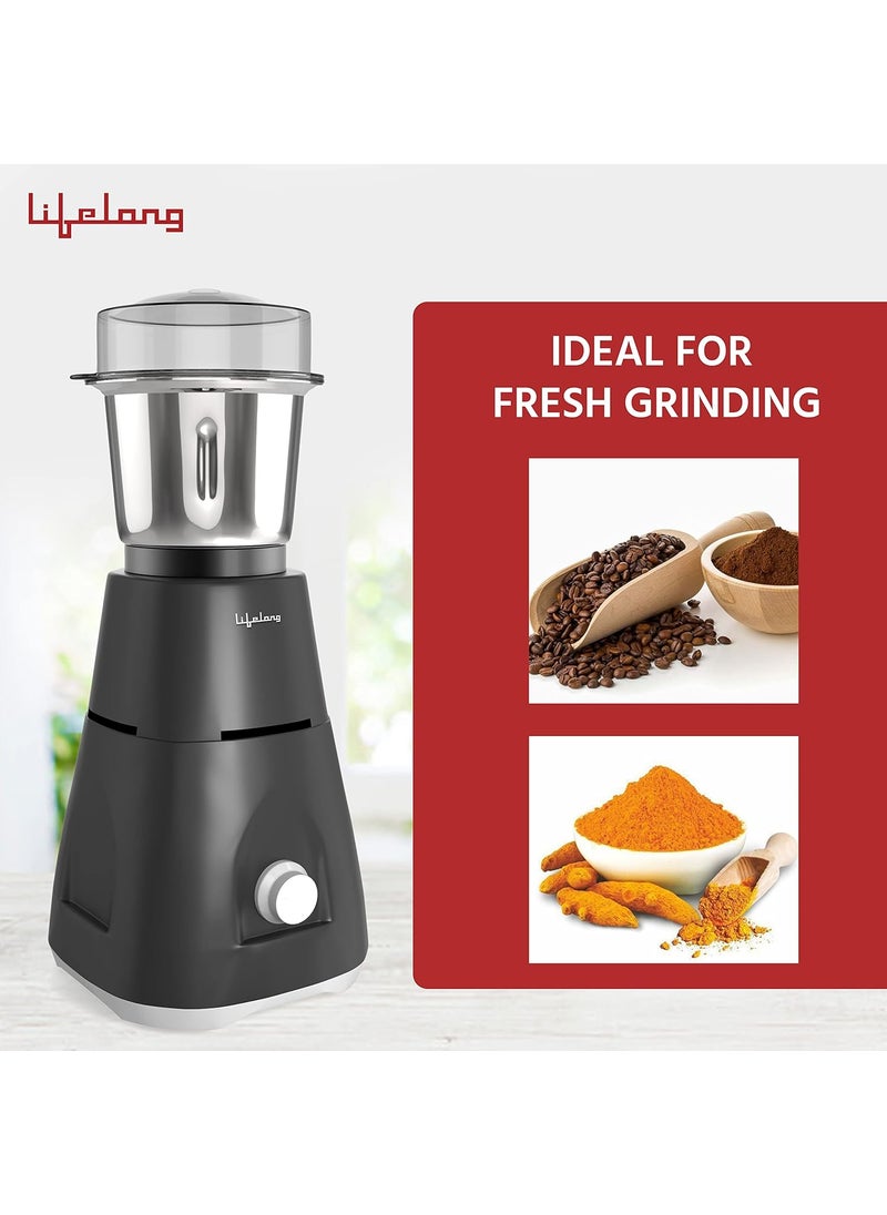 Lifelong Uno LX 350 Watt Mixer Grinder, 1 Jar | ABS Body, Stainless Steel Blade (1 Year Warranty, Grey)