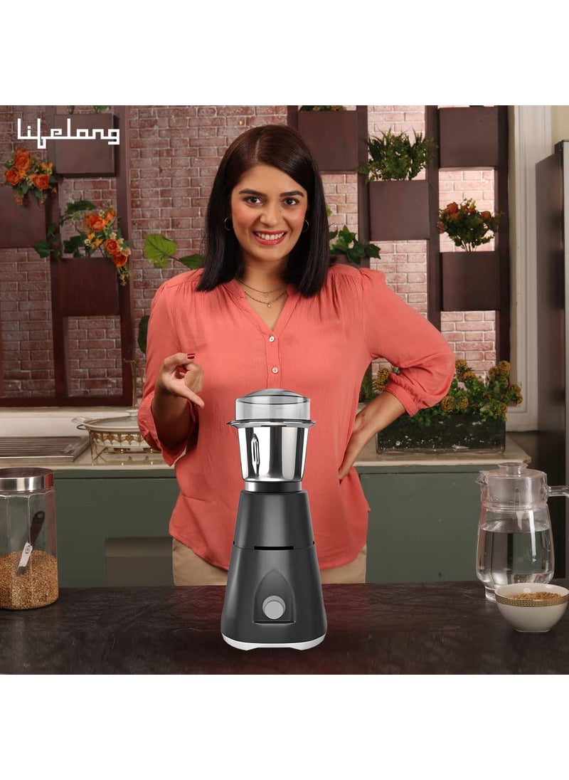 Lifelong Uno LX 350 Watt Mixer Grinder, 1 Jar | ABS Body, Stainless Steel Blade (1 Year Warranty, Grey)