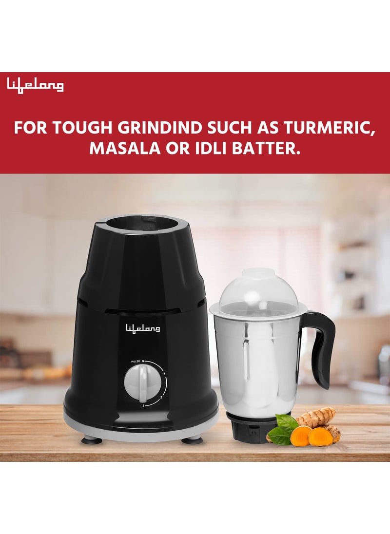 Lifelong Stainless Steel Mixer Grinder 500 W (2 Jar, Black) With Electric Kettle 1.5 Litre 1500W For Boiling Water, Soup (Silver) Super Combo | Combo For, 1.5 Liter, 500 Watt