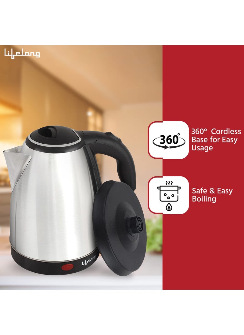 Lifelong Stainless Steel Mixer Grinder 500 W (2 Jar, Black) With Electric Kettle 1.5 Litre 1500W For Boiling Water, Soup (Silver) Super Combo | Combo For, 1.5 Liter, 500 Watt