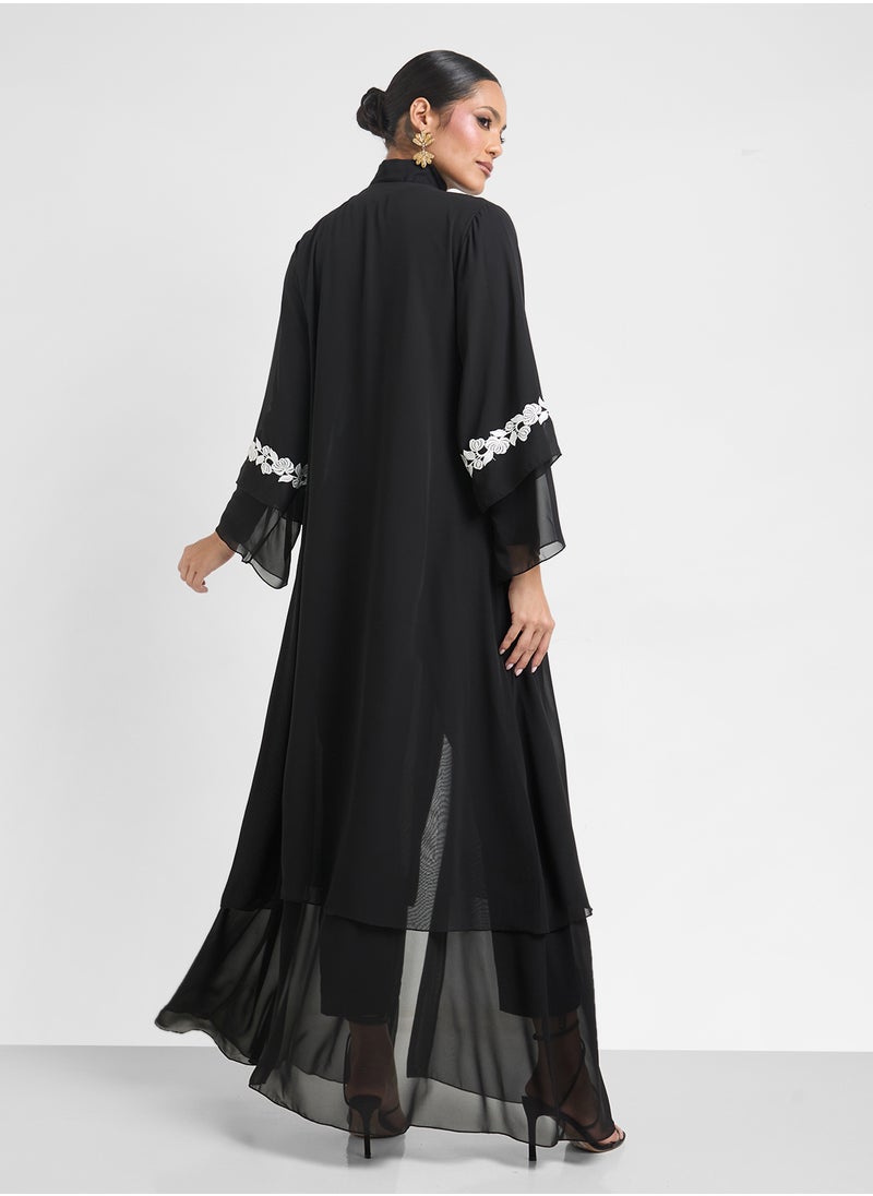 Layered Abaya With Motif On Sleeves