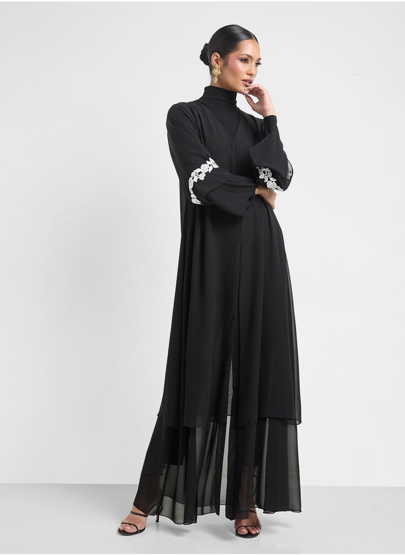 Layered Abaya With Motif On Sleeves